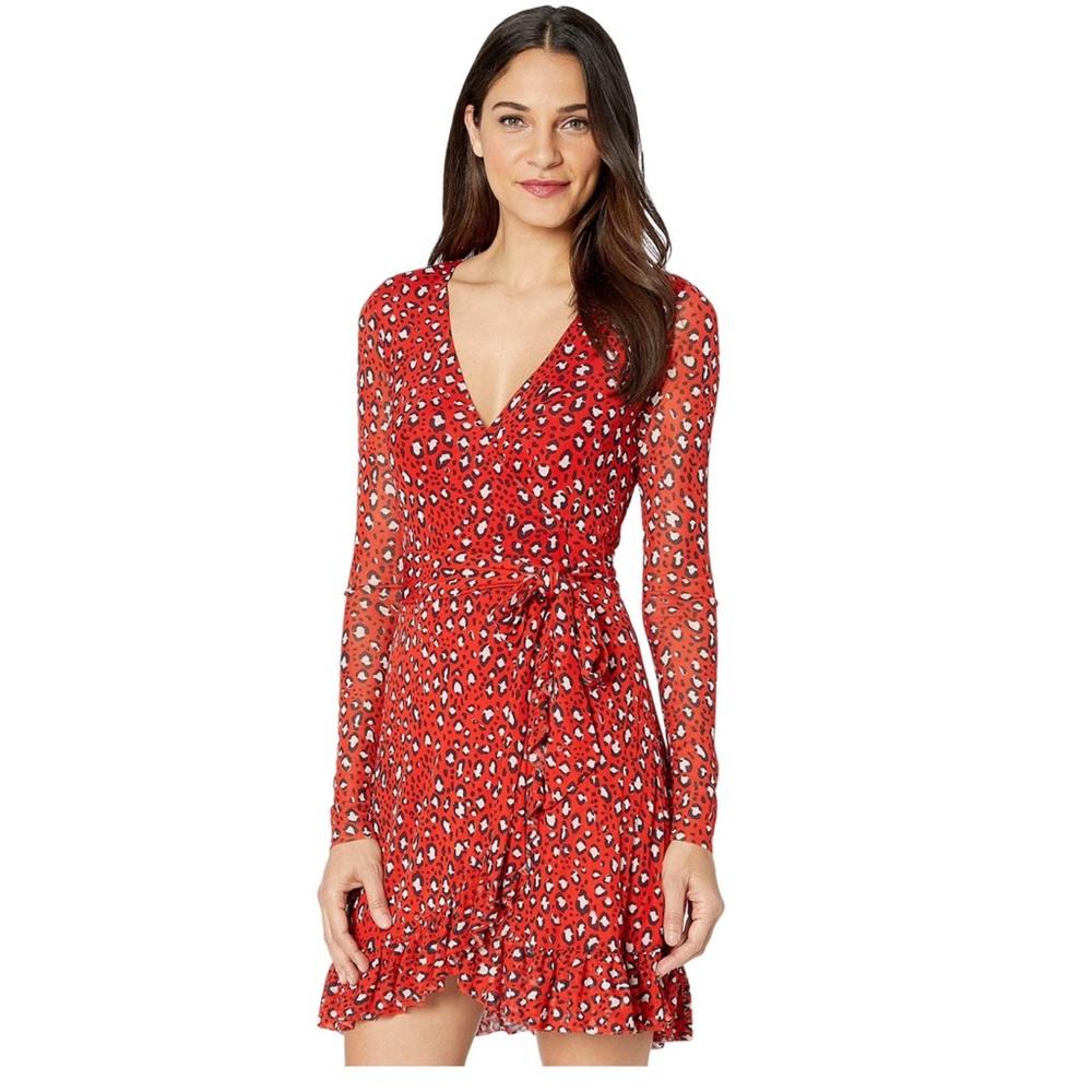 Sanctuary Long Sleeve Wrap Red Leopard dress
